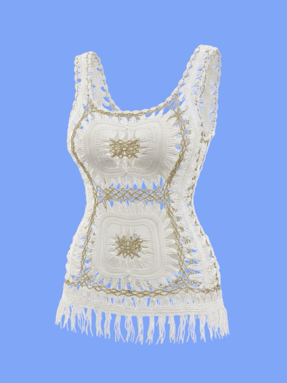 Cream Crochet Fringe Tank Top